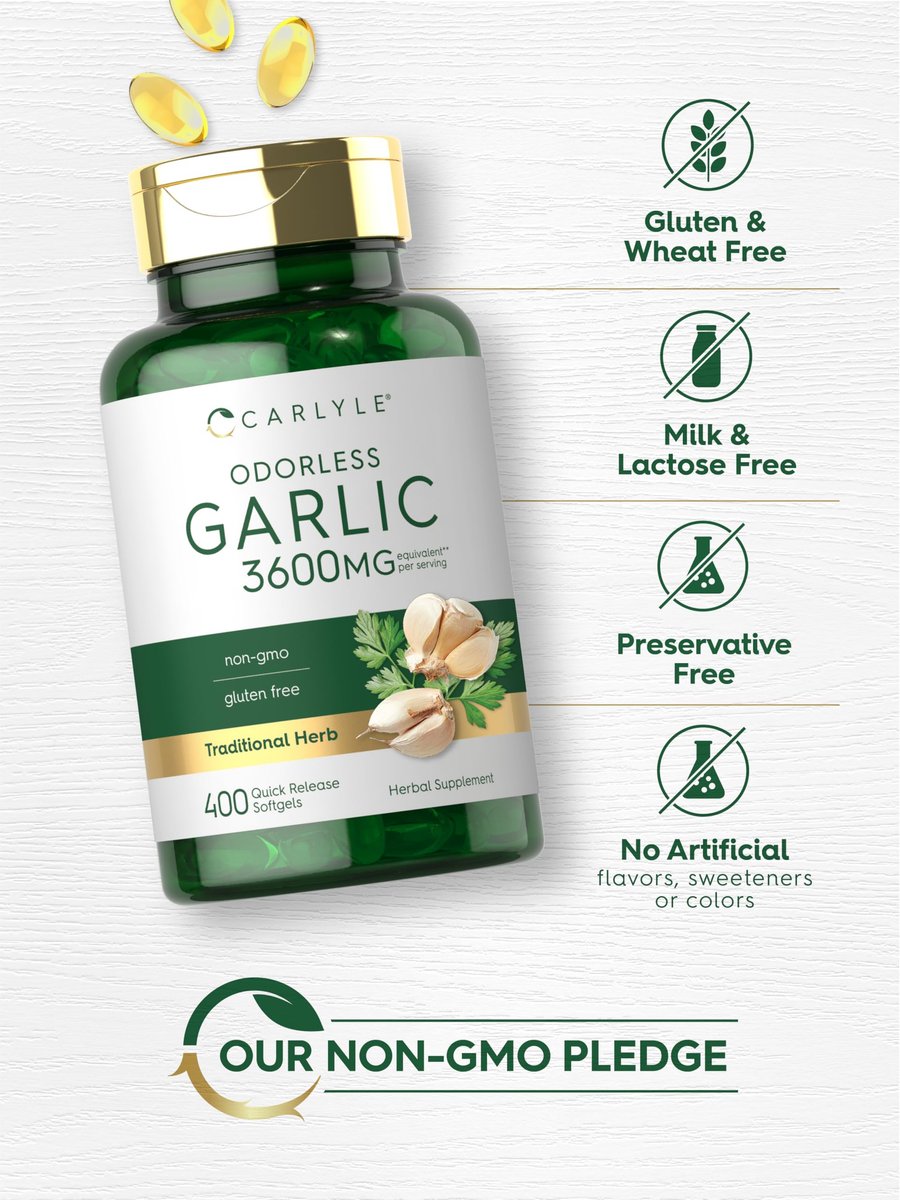 Carlyle Geruchsloses Knoblauchpräparat | 400 Weichkapseln | Pflanzlicher Extrakt | Nicht-GVO, glutenfrei