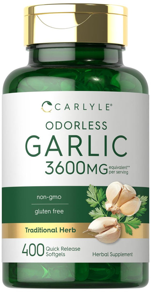 Carlyle Geruchsloses Knoblauchpräparat | 400 Weichkapseln | Pflanzlicher Extrakt | Nicht-GVO, glutenfrei