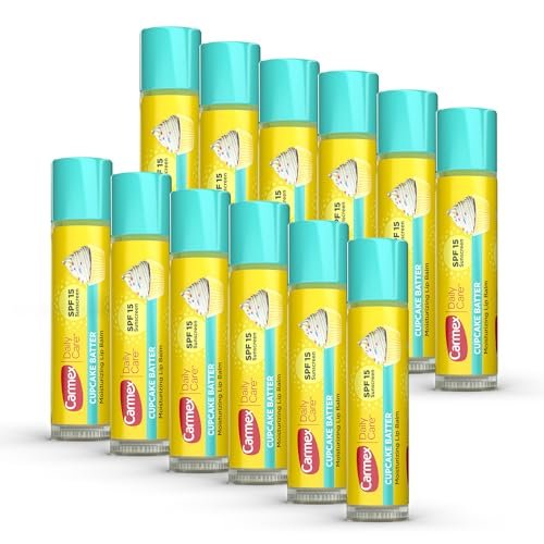 Carmex Daily Care Feuchtigkeitsspendender Lippenbalsam mit LSF 15, Cupcake Batter Geschmack, 0,15 oz pro Stück, 12er-Pack
