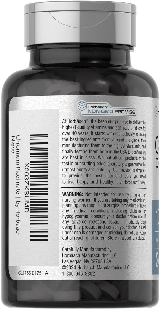 Horbäach Chrompicolinat 1000 mcg | 240 Tabletten | Vegetarisch, Nicht-GVO & Glutenfrei