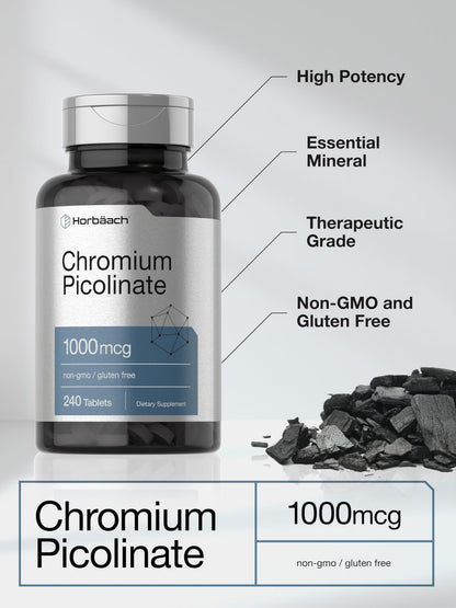 Horbäach Chrompicolinat 1000 mcg | 240 Tabletten | Vegetarisch, Nicht-GVO & Glutenfrei