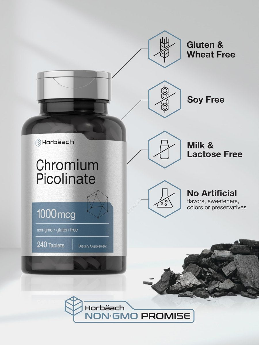 Horbäach Chrompicolinat 1000 mcg | 240 Tabletten | Vegetarisch, Nicht-GVO & Glutenfrei