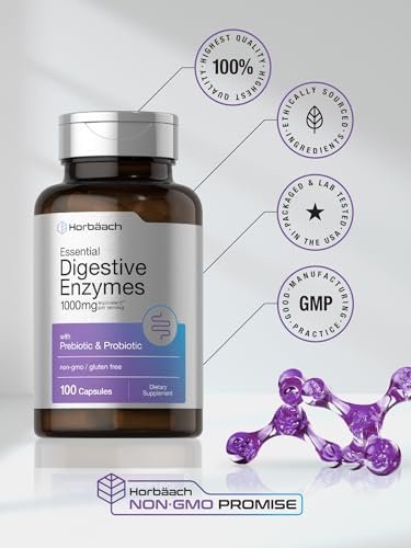 Horbäach Essentielle Verdauungsenzyme | 100 Kapseln | Enzymmischung für Männer & Frauen | Non-GMO & Glutenfrei