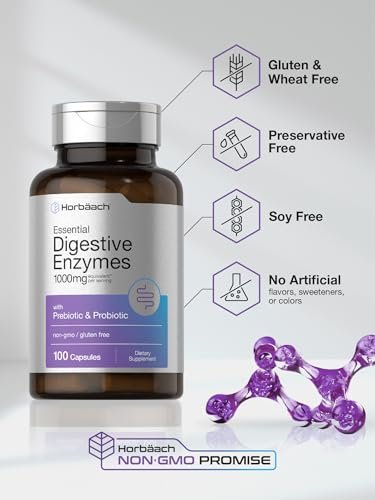 Horbäach Essentielle Verdauungsenzyme | 100 Kapseln | Enzymmischung für Männer & Frauen | Non-GMO & Glutenfrei