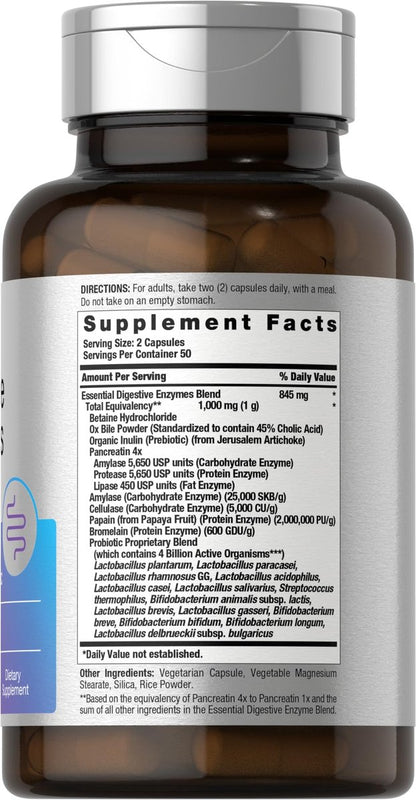 Horbäach Essentielle Verdauungsenzyme | 100 Kapseln | Enzymmischung für Männer & Frauen | Non-GMO & Glutenfrei