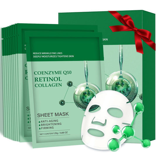 10er-Pack Kollagen-Gesichtsmasken mit Coenzym Q10 und Retinol – Anti-Aging-Feuchtigkeitsmasken für tiefenwirksame Reparatur und Feuchtigkeitsversorgung