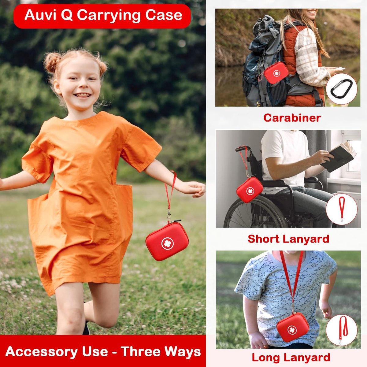 Fukumi Auvi Q Tragekoffer – Tragbare Notfalltasche für 2 Auvi-Q Auto-Injektoren, Asthma-Inhalator, Nasenspray, Allergiemedikamente, Erste-Hilfe-Set, Hartschalen-Reiseetui mit Karabiner und Umhängeband, nur Tasche