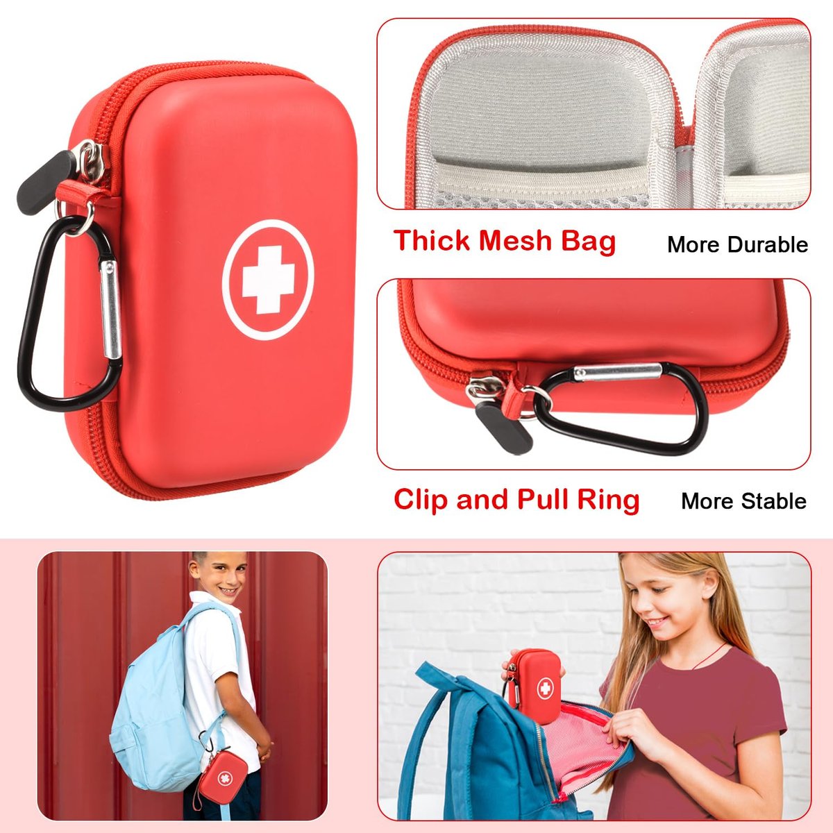 Fukumi Auvi Q Tragekoffer – Tragbare Notfalltasche für 2 Auvi-Q Auto-Injektoren, Asthma-Inhalator, Nasenspray, Allergiemedikamente, Erste-Hilfe-Set, Hartschalen-Reiseetui mit Karabiner und Umhängeband, nur Tasche
