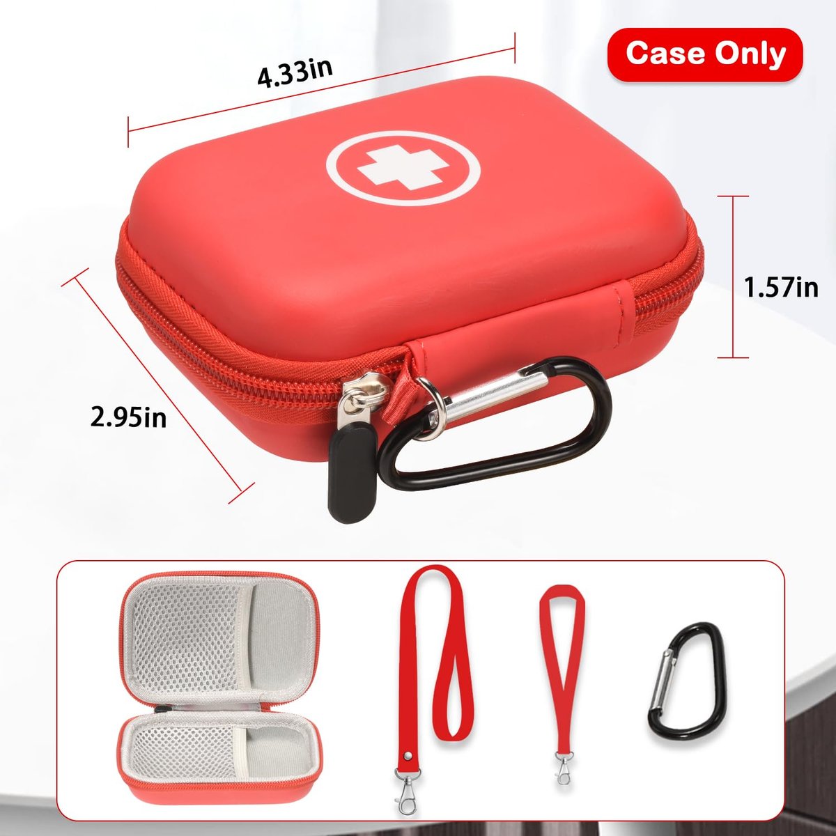 Fukumi Auvi Q Tragekoffer – Tragbare Notfalltasche für 2 Auvi-Q Auto-Injektoren, Asthma-Inhalator, Nasenspray, Allergiemedikamente, Erste-Hilfe-Set, Hartschalen-Reiseetui mit Karabiner und Umhängeband, nur Tasche
