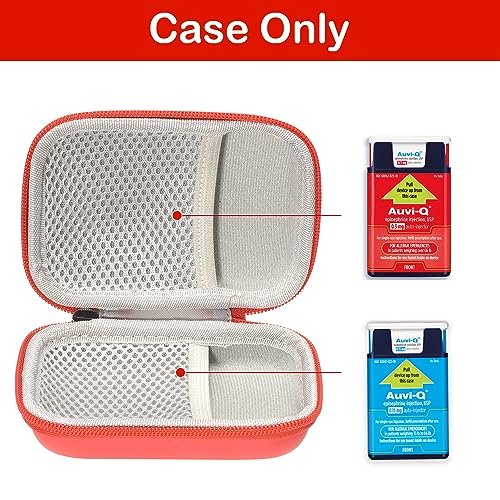Fukumi Auvi Q Tragekoffer – Tragbare Notfalltasche für 2 Auvi-Q Auto-Injektoren, Asthma-Inhalator, Nasenspray, Allergiemedikamente, Erste-Hilfe-Set, Hartschalen-Reiseetui mit Karabiner und Umhängeband, nur Tasche