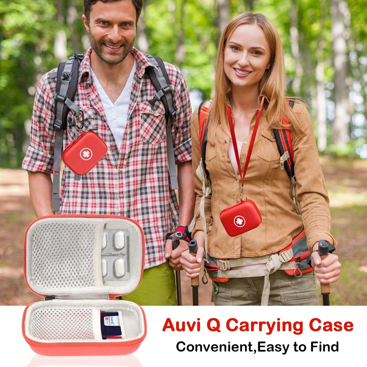 Fukumi Auvi Q Tragekoffer – Tragbare Notfalltasche für 2 Auvi-Q Auto-Injektoren, Asthma-Inhalator, Nasenspray, Allergiemedikamente, Erste-Hilfe-Set, Hartschalen-Reiseetui mit Karabiner und Umhängeband, nur Tasche