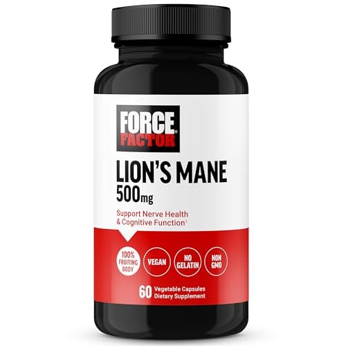Force Factor Löwenmähne Kapseln – Gedächtnis & Konzentration, unterstützt Nervengesundheit & kognitive Funktion, 100% Fruchtkörper, vegan, gelatinefrei, non-GMO, 60 Kapseln
