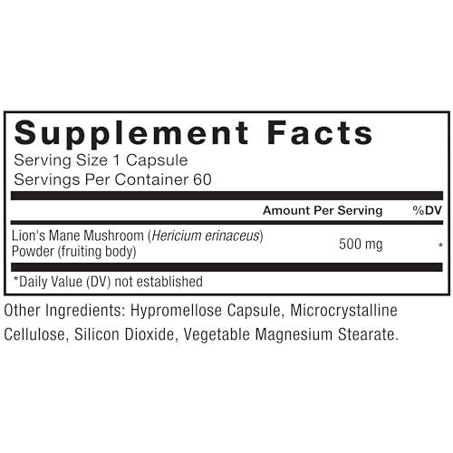 Force Factor Löwenmähne Kapseln – Gedächtnis & Konzentration, unterstützt Nervengesundheit & kognitive Funktion, 100% Fruchtkörper, vegan, gelatinefrei, non-GMO, 60 Kapseln