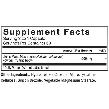 Force Factor Löwenmähne Kapseln – Gedächtnis & Konzentration, unterstützt Nervengesundheit & kognitive Funktion, 100% Fruchtkörper, vegan, gelatinefrei, non-GMO, 60 Kapseln