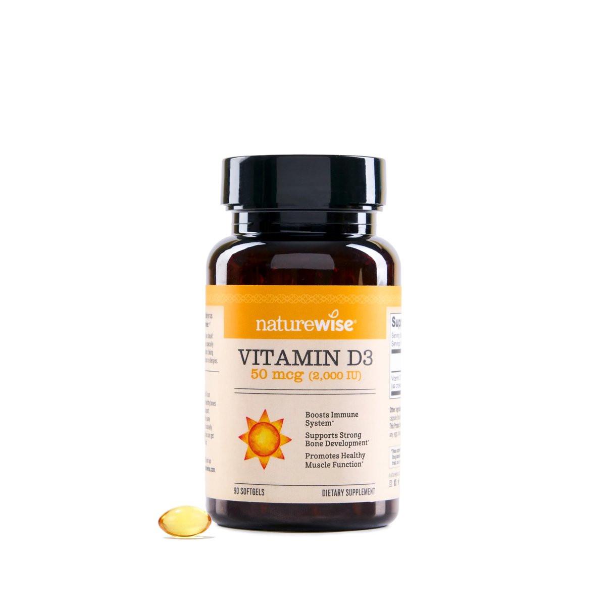 NatureWise Vitamin D3 2000 IE (50 µg) – 90-Tage-Vorrat für Immunsystem, Muskelfunktion und Knochengesundheit – Nicht-GVO, glutenfrei in organischem extra nativem Olivenöl (Mini-Weichkapseln), 90 Stück
