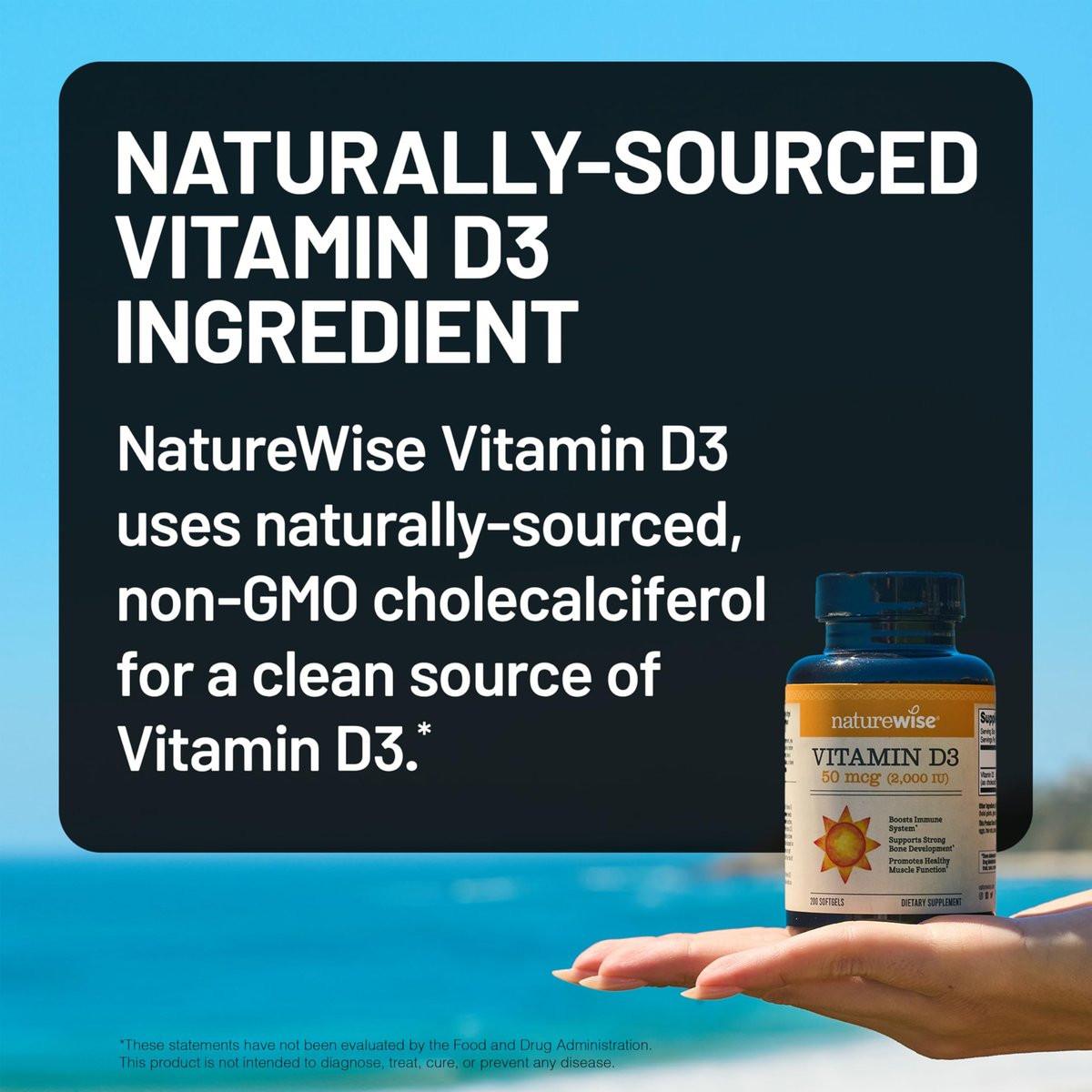 NatureWise Vitamin D3 2000 IE (50 µg) – 200-Tage-Vorrat für Immunsystem, Muskelfunktion und Knochengesundheit – Nicht-GVO, glutenfrei in Bio-Olivenöl (Mini-Weichkapseln), 200 Stück