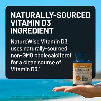 NatureWise Vitamin D3 2000 IE (50 µg) – 200-Tage-Vorrat für Immunsystem, Muskelfunktion und Knochengesundheit – Nicht-GVO, glutenfrei in Bio-Olivenöl (Mini-Weichkapseln), 200 Stück