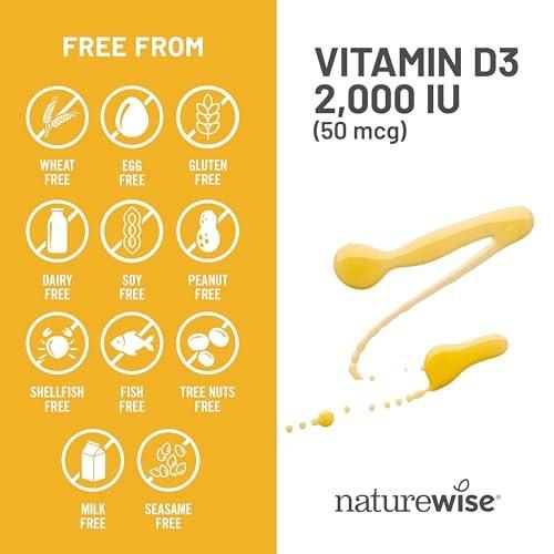 NatureWise Vitamin D3 2000 IE (50 µg) – 30-Tage-Vorrat für Immunsystem, Muskel- und Knochengesundheit – Non-GMO, glutenfrei in nativem Olivenöl extra, (Mini-Weichkapseln), 30 Stück