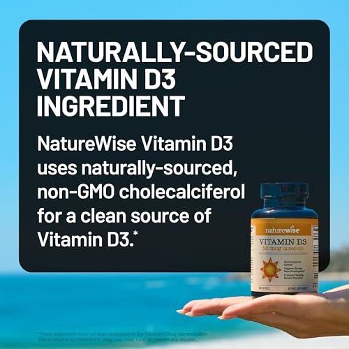 NatureWise Vitamin D3 2000 IE (50 µg) – 200-Tage-Vorrat für Immunsystem, Muskelfunktion und Knochengesundheit – Nicht-GVO, glutenfrei in Bio-Olivenöl (Mini-Weichkapseln), 200 Stück