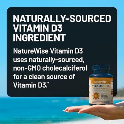 NatureWise Vitamin D3 2000 IE (50 µg) – 200-Tage-Vorrat für Immunsystem, Muskelfunktion und Knochengesundheit – Nicht-GVO, glutenfrei in Bio-Olivenöl (Mini-Weichkapseln), 200 Stück