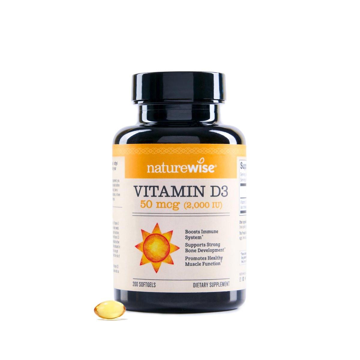 NatureWise Vitamin D3 2000 IE (50 µg) – 200-Tage-Vorrat für Immunsystem, Muskelfunktion und Knochengesundheit – Nicht-GVO, glutenfrei in Bio-Olivenöl (Mini-Weichkapseln), 200 Stück