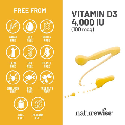 NatureWise Vitamin D3 4000 IU (100 µg) – 200 Kapseln, Immununterstützung, gesunde Muskelfunktion & Knochengesundheit, Non-GMO, glutenfrei in Bio-Olivenöl (Mini-Softgel)