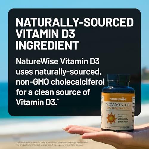 NatureWise Vitamin D3 4000 IU (100 µg) – 200 Kapseln, Immununterstützung, gesunde Muskelfunktion & Knochengesundheit, Non-GMO, glutenfrei in Bio-Olivenöl (Mini-Softgel)