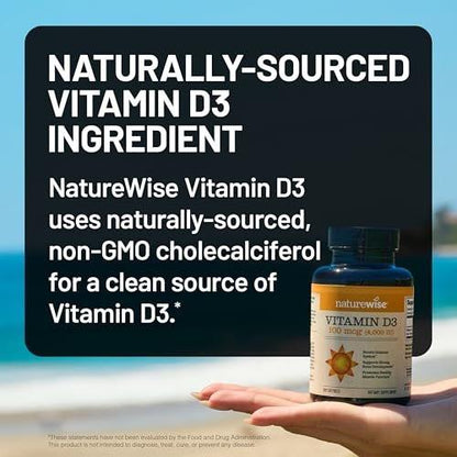 NatureWise Vitamin D3 4000 IU (100 µg) – 200 Kapseln, Immununterstützung, gesunde Muskelfunktion & Knochengesundheit, Non-GMO, glutenfrei in Bio-Olivenöl (Mini-Softgel)