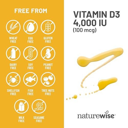NatureWise Vitamin D3 4000 IE (100 mcg) – 1-Jahresvorrat für Immunsystem, Muskelfunktion und Knochengesundheit – Non-GMO, glutenfrei in Bio-Olivenöl, (Mini-Weichkapseln), 360 Stück