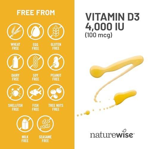 NatureWise Vitamin D3 4000 IE (100 µg) – 30-Tage-Vorrat für Immununterstützung, gesunde Muskelfunktion und Knochengesundheit – Non-GMO, glutenfrei in organischem, nativem Olivenöl (Mini-Weichkapseln), 30 Stück