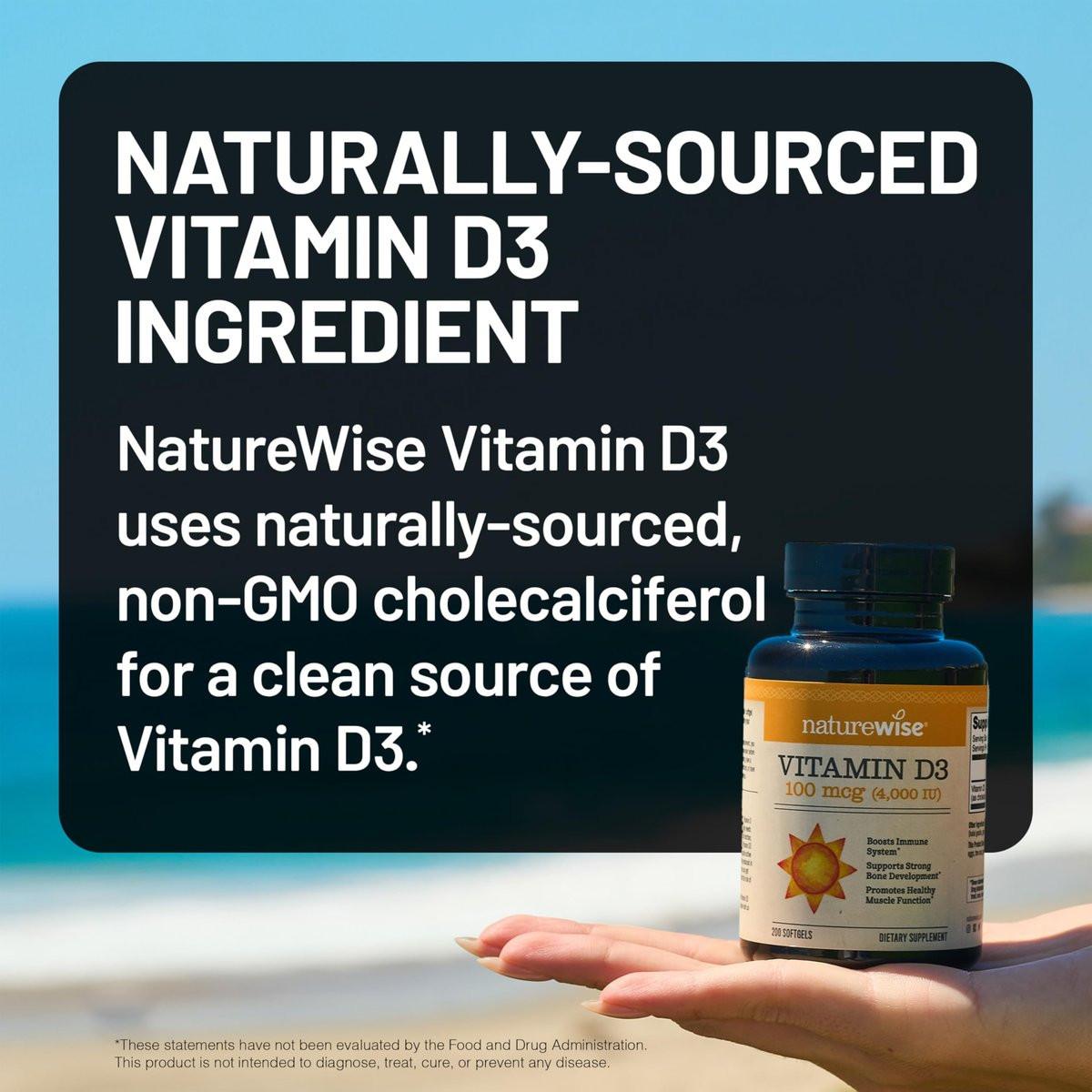 NatureWise Vitamin D3 4000 IU (100 µg) – 200 Kapseln, Immununterstützung, gesunde Muskelfunktion & Knochengesundheit, Non-GMO, glutenfrei in Bio-Olivenöl (Mini-Softgel)