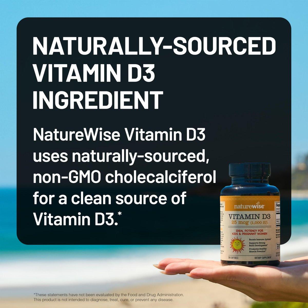 NatureWise Vitamin D3 1000 IE (25 µg) – 200-Tage-Vorrat für Immunsystem, Muskelfunktion & Knochengesundheit – Non-GMO, glutenfrei in Bio-Olivenöl, (Mini-Weichkapsel), 200 Stück