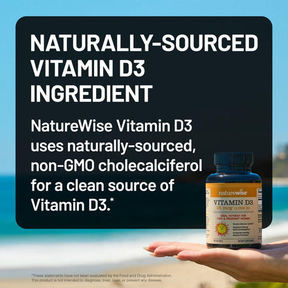 NatureWise Vitamin D3 1000 IE (25 µg) – 200-Tage-Vorrat für Immunsystem, Muskelfunktion & Knochengesundheit – Non-GMO, glutenfrei in Bio-Olivenöl, (Mini-Weichkapsel), 200 Stück