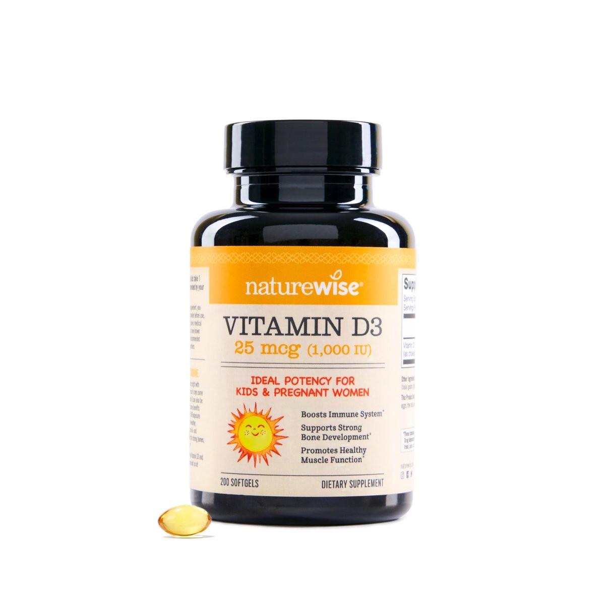 NatureWise Vitamin D3 1000 IE (25 µg) – 200-Tage-Vorrat für Immunsystem, Muskelfunktion & Knochengesundheit – Non-GMO, glutenfrei in Bio-Olivenöl, (Mini-Weichkapsel), 200 Stück