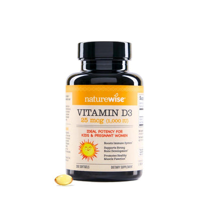 NatureWise Vitamin D3 1000 IE (25 µg) – 200-Tage-Vorrat für Immunsystem, Muskelfunktion & Knochengesundheit – Non-GMO, glutenfrei in Bio-Olivenöl, (Mini-Weichkapsel), 200 Stück