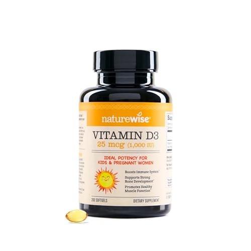NatureWise Vitamin D3 1000 IE (25 µg) – 200-Tage-Vorrat für Immunsystem, Muskelfunktion & Knochengesundheit – Non-GMO, glutenfrei in Bio-Olivenöl, (Mini-Weichkapsel), 200 Stück