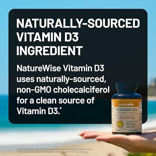 NatureWise Vitamin D3 1000 IE (25 µg) – 200-Tage-Vorrat für Immunsystem, Muskelfunktion & Knochengesundheit – Non-GMO, glutenfrei in Bio-Olivenöl, (Mini-Weichkapsel), 200 Stück