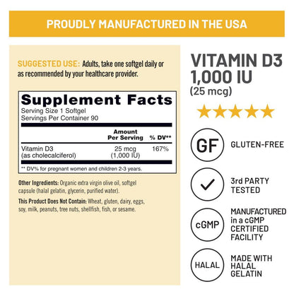 NatureWise Vitamin D3 1000 IE (25 µg) 90-Tage-Vorrat für Immununterstützung, gesunde Muskelfunktion und Knochengesundheit – Nicht-GVO, glutenfrei in biologisch nativem Olivenöl extra (Mini-Weichkapseln), 90 Stück