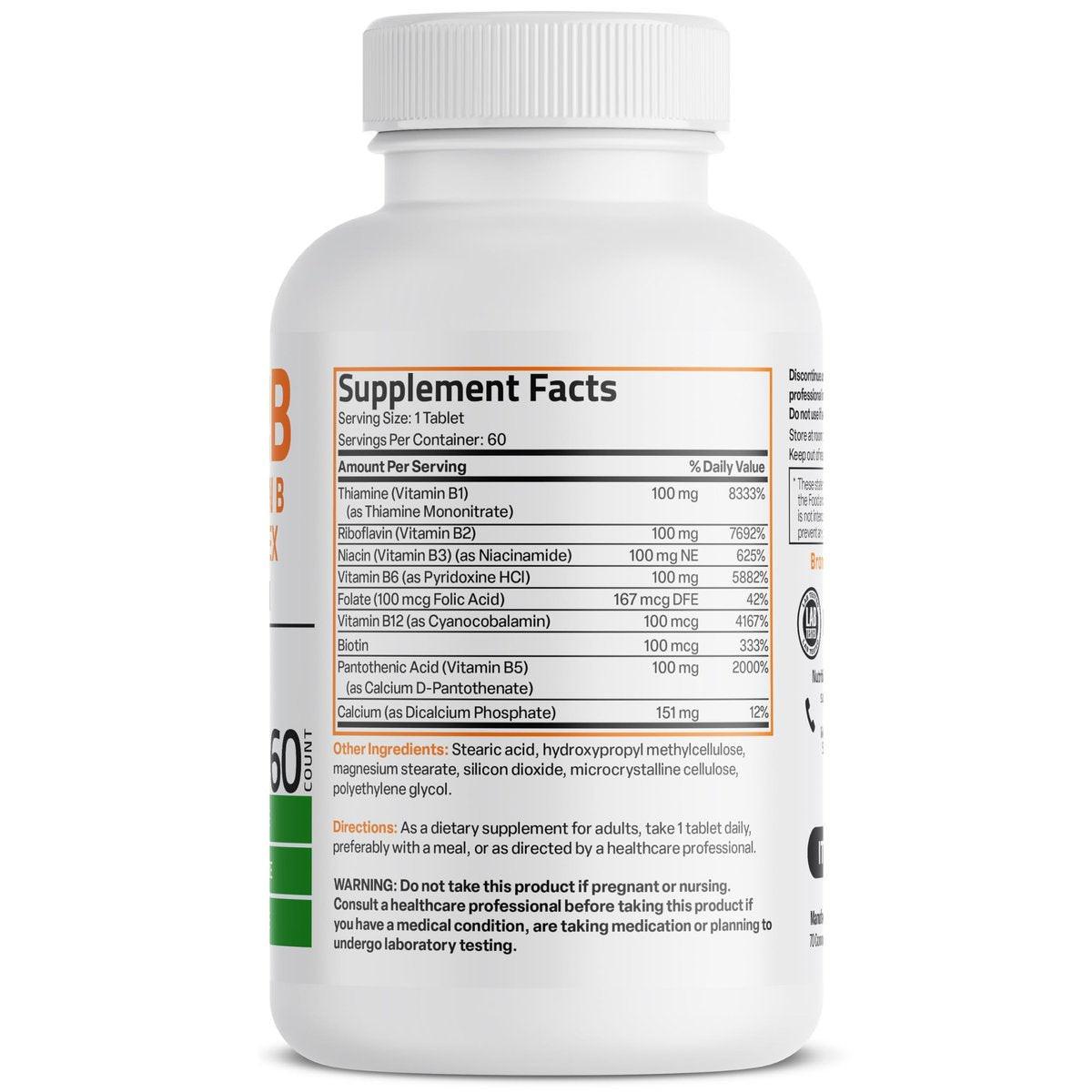 Bronson Super B100 Vitamin B Komplex mit verlängerter Freisetzung – Alle B-Vitamine (B1, B2, B3, B6, B9 – Folsäure, B12), 60 Tabletten