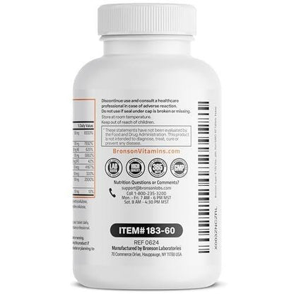 Bronson Super B100 Vitamin B Komplex mit verlängerter Freisetzung – Alle B-Vitamine (B1, B2, B3, B6, B9 – Folsäure, B12), 60 Tabletten