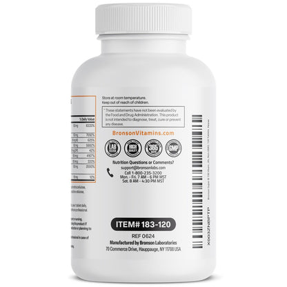 Bronson Super B100 Vitamin B Komplex mit verlängerter Freisetzung – Alle B-Vitamine (B1, B2, B3, B6, B9 – Folsäure, B12), 120 Tabletten