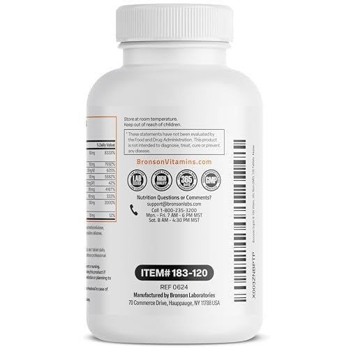 Bronson Super B100 Vitamin B Komplex mit verlängerter Freisetzung – Alle B-Vitamine (B1, B2, B3, B6, B9 – Folsäure, B12), 120 Tabletten