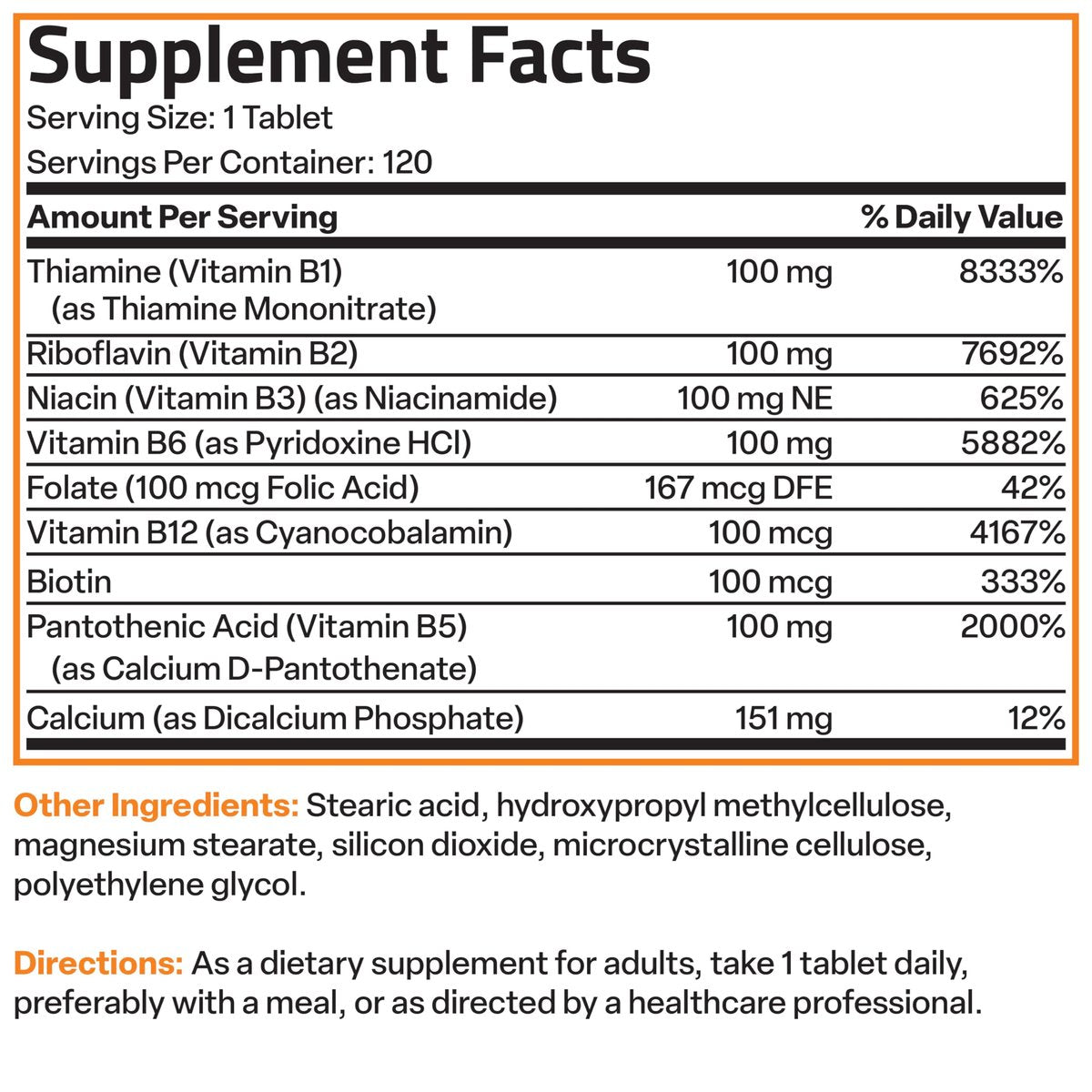 Bronson Super B100 Vitamin B Komplex mit verlängerter Freisetzung – Alle B-Vitamine (B1, B2, B3, B6, B9 – Folsäure, B12), 120 Tabletten