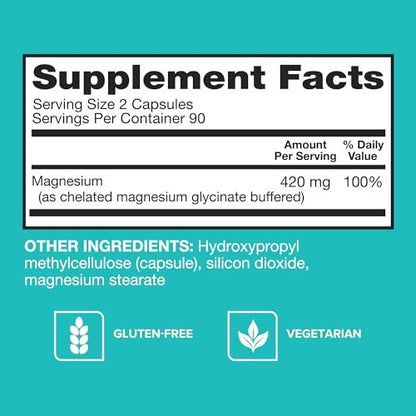Qunol Magnesium Kapseln 420 mg, 100% des Tagesbedarfs, Hochabsorbierendes Magnesiumpräparat, Extra Stärke, Für Knochen- und Muskelgesundheit, 180 Kapseln