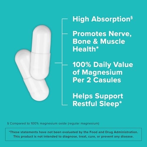 Qunol Magnesium Kapseln 420 mg, 100% des Tagesbedarfs, Hochabsorbierendes Magnesiumpräparat, Extra Stärke, Für Knochen- und Muskelgesundheit, 180 Kapseln