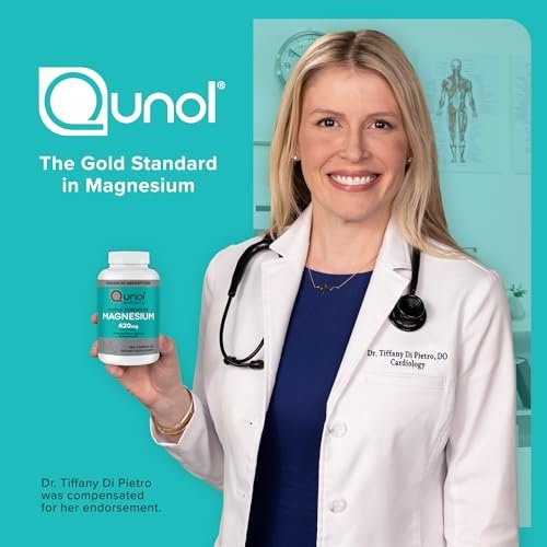 Qunol Magnesium Kapseln 420 mg, 100% des Tagesbedarfs, Hochabsorbierendes Magnesiumpräparat, Extra Stärke, Für Knochen- und Muskelgesundheit, 180 Kapseln