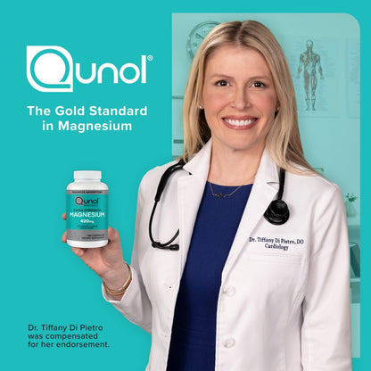 Qunol Magnesium Kapseln 420 mg, 100% des Tagesbedarfs, Hochabsorbierendes Magnesiumpräparat, Extra Stärke, Für Knochen- und Muskelgesundheit, 180 Kapseln