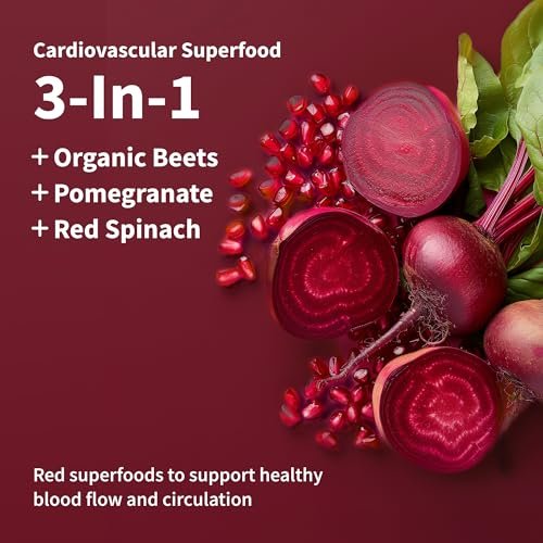 Snap Supplements Heart Beets Stick Packs – Bio-Rote-Bete-Pulver-Drinkmischung, Herz-Kreislauf-Unterstützung für Männer & Frauen, Rote Bete, Granatapfel & Roter Spinat, Stickoxid-Booster, gemischte Beeren, 10 Portionen