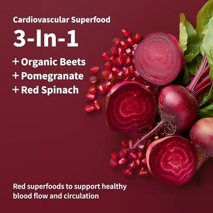 Snap Supplements Heart Beets Stick Packs – Bio-Rote-Bete-Pulver-Drinkmischung, Herz-Kreislauf-Unterstützung für Männer & Frauen, Rote Bete, Granatapfel & Roter Spinat, Stickoxid-Booster, gemischte Beeren, 10 Portionen