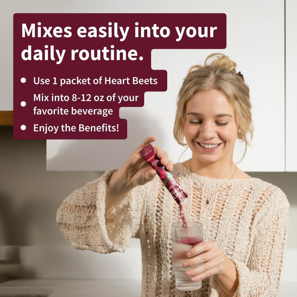Snap Supplements Heart Beets Stick Packs – Bio-Rote-Bete-Pulver-Drinkmischung, Herz-Kreislauf-Unterstützung für Männer & Frauen, Rote Bete, Granatapfel & Roter Spinat, Stickoxid-Booster, gemischte Beeren, 10 Portionen